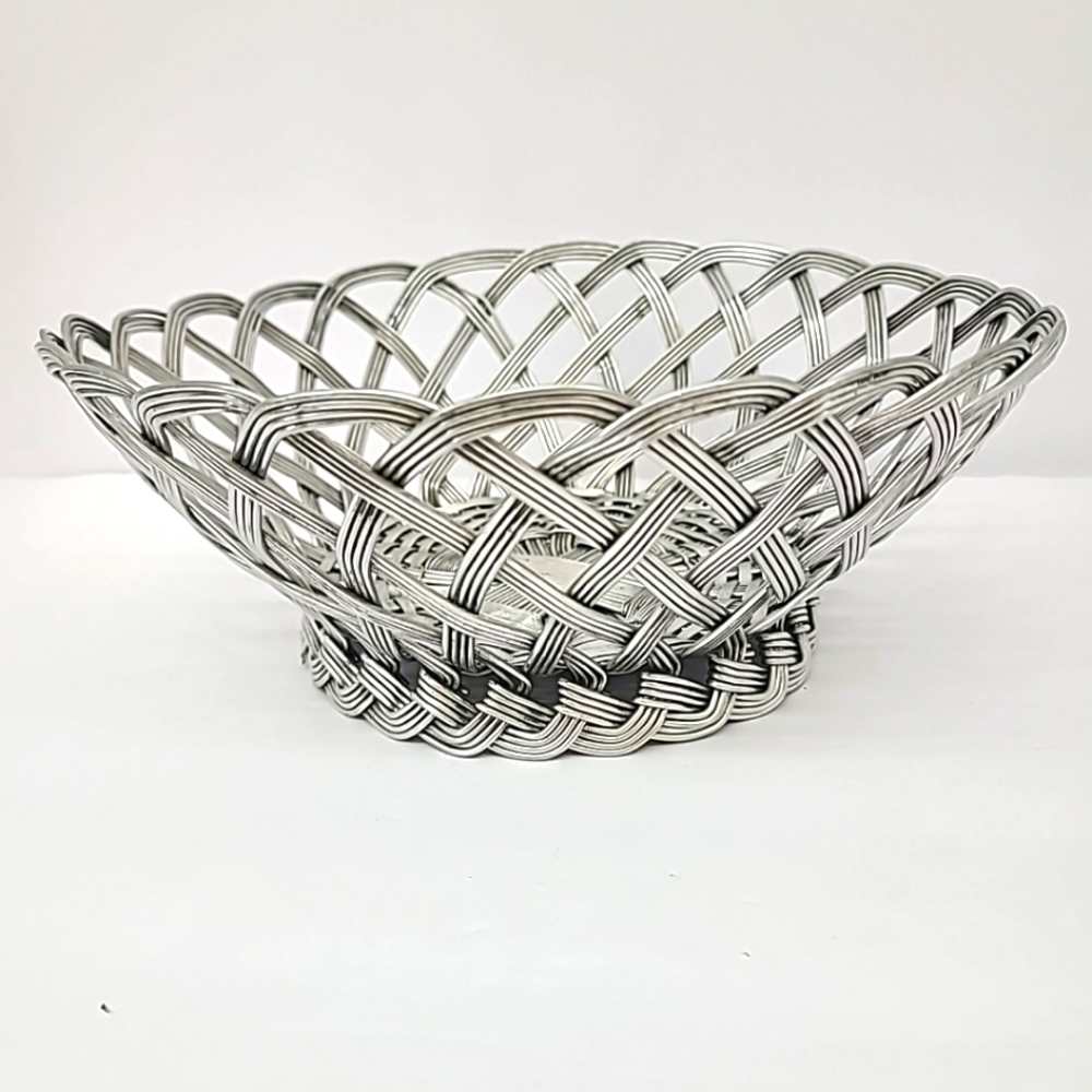 Vintage Aluminium Metal Art Basket Large Bowl Silver Tone